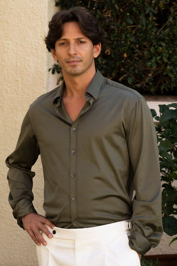 CANALI Olive Green Jersey Shirt
