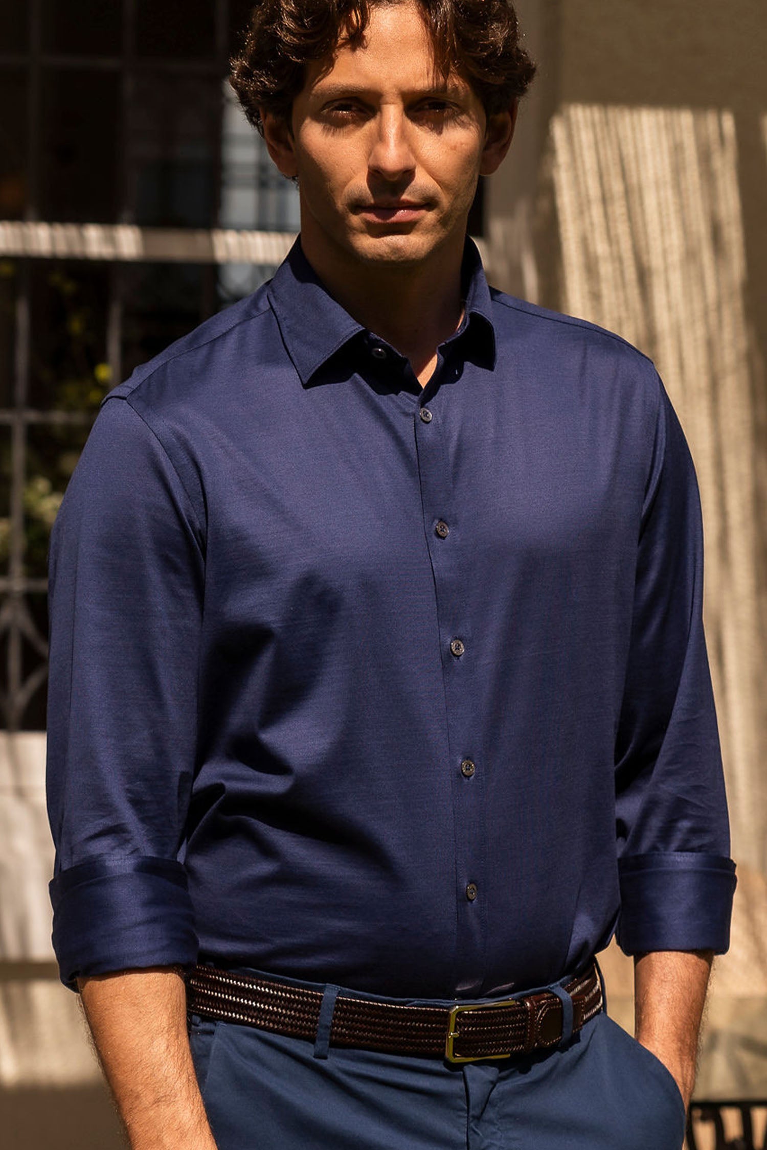 CANALI | Jersey Shirt Spread Collar | Dark Royal Blue