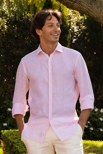 CANALI Pink Linen Shirt With Placket