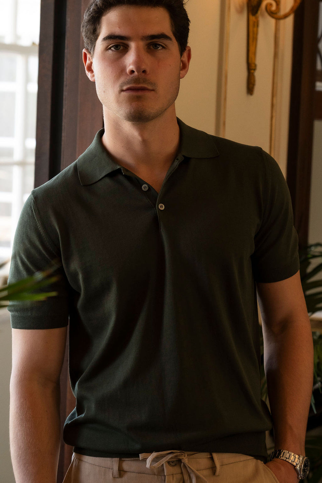 CANALI | 3-Button Neck Polo | Forest