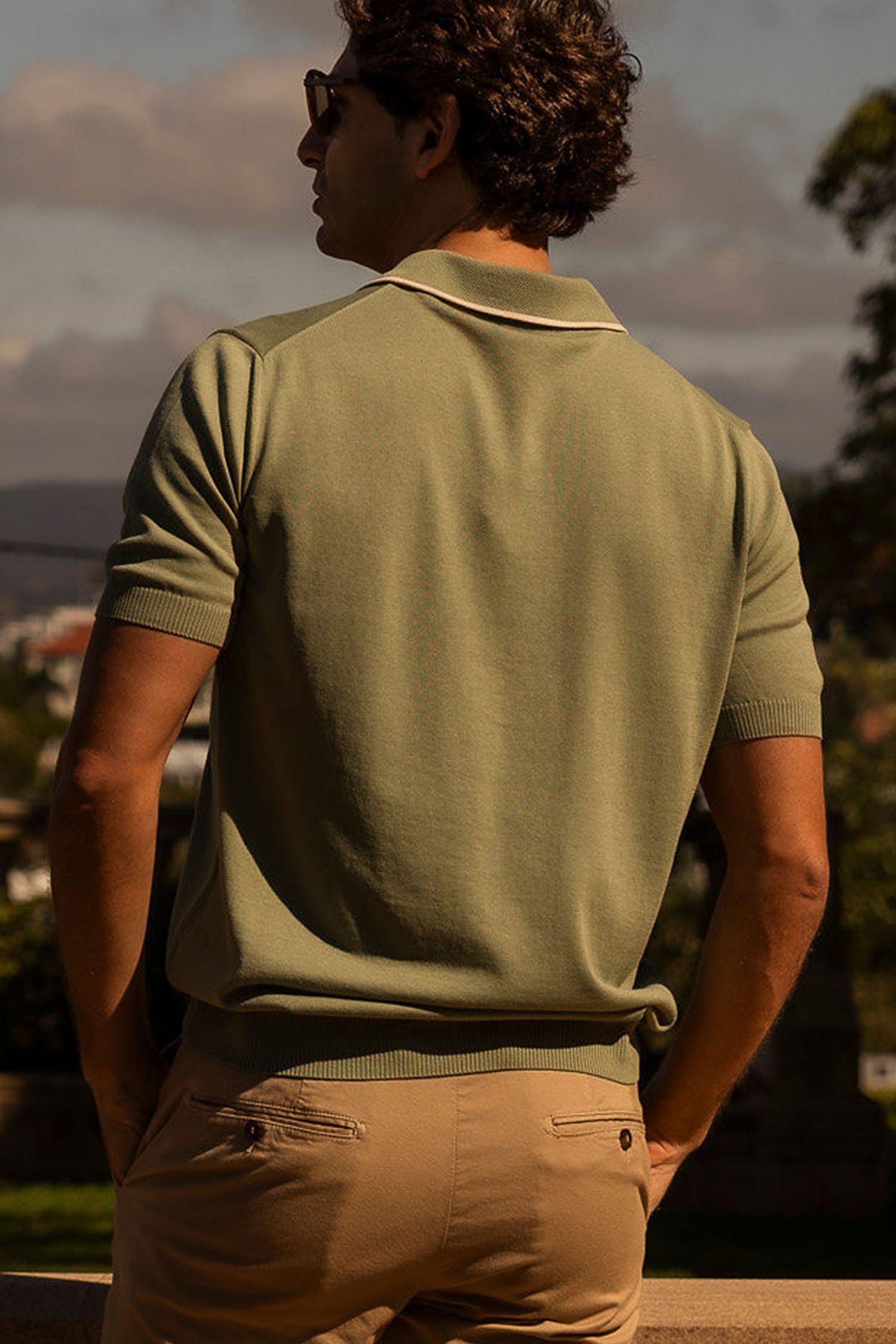CANALI | V-Neck Polo With Trim | Pistachio