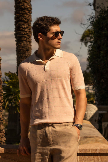 CANALI Pale Pink Check Polo