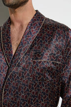 ZIMMERLI | Leaves Pattern Silk Robe | Navy & Red