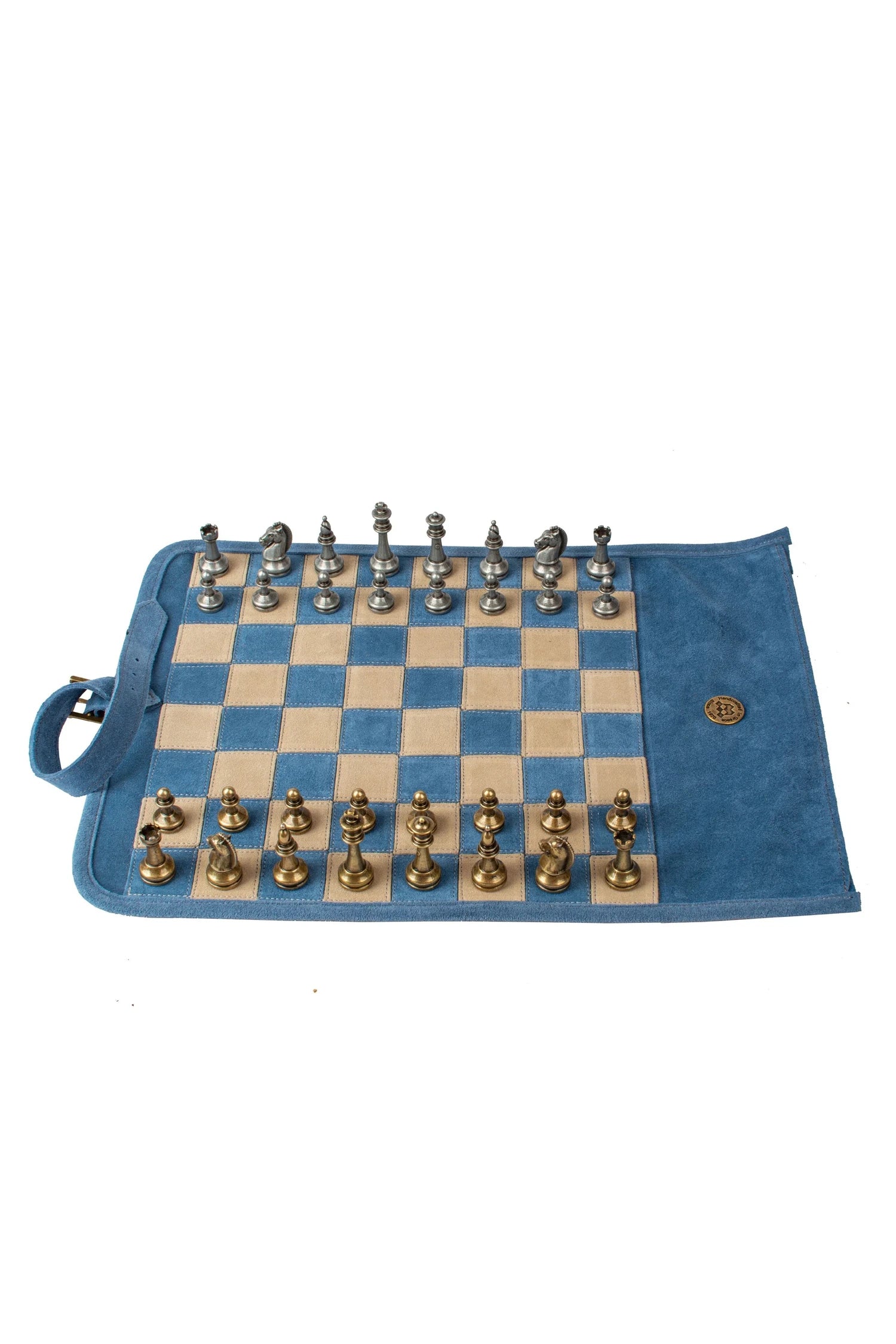MANOPOULOS | Leather Travel Chess Set 30x46cm | Sky Blue