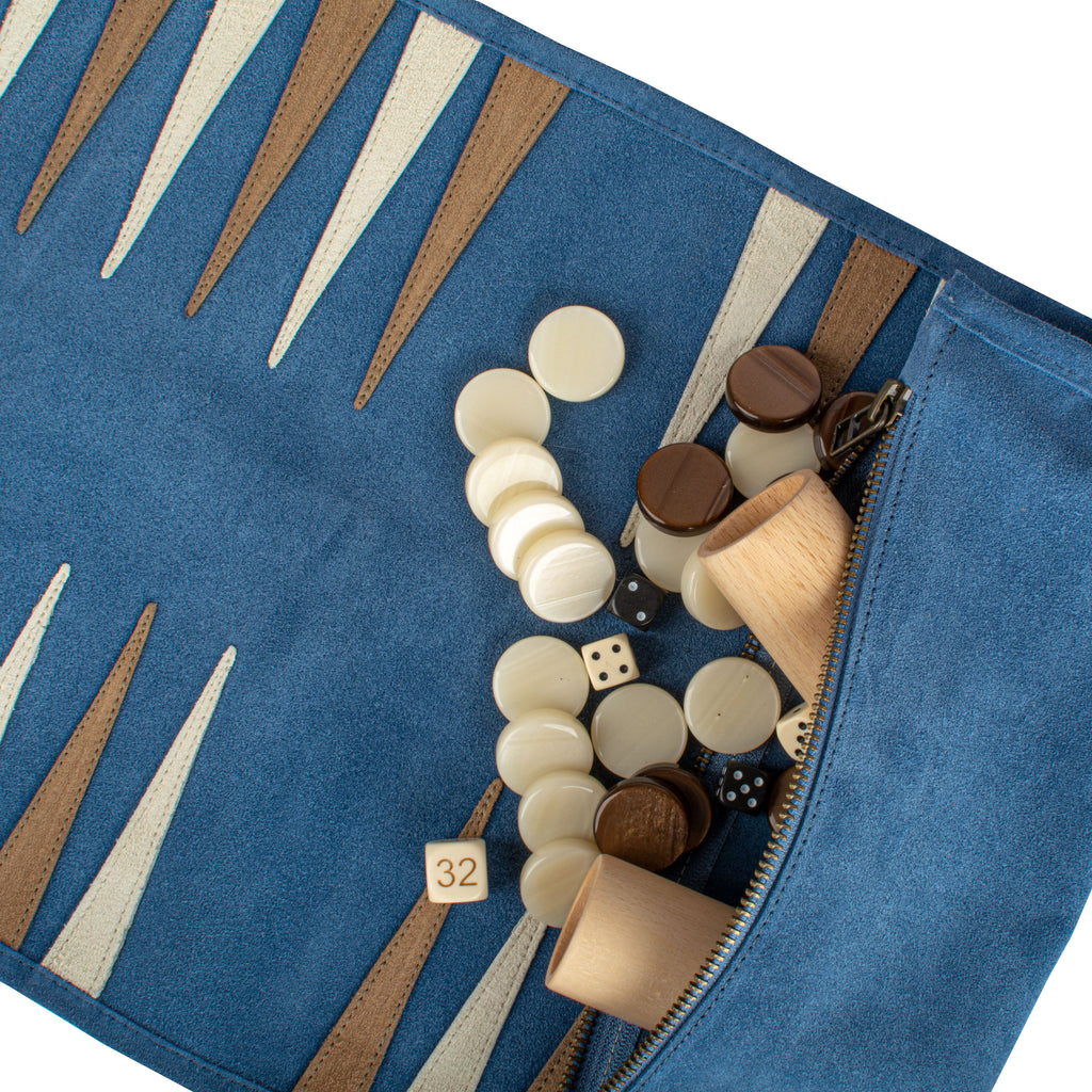 MANOPOULOS | Leather Travel Backgammon Set | Sky Blue