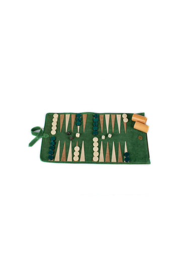 MANOPOULOS Green Leather Backgammon Set