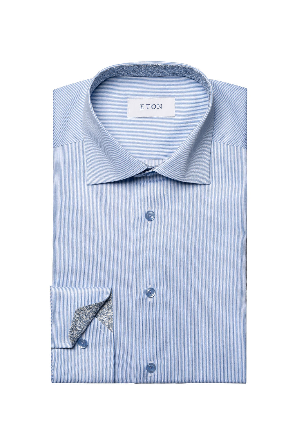 ETON | Stripe Shirt With Inner Floral | Blue