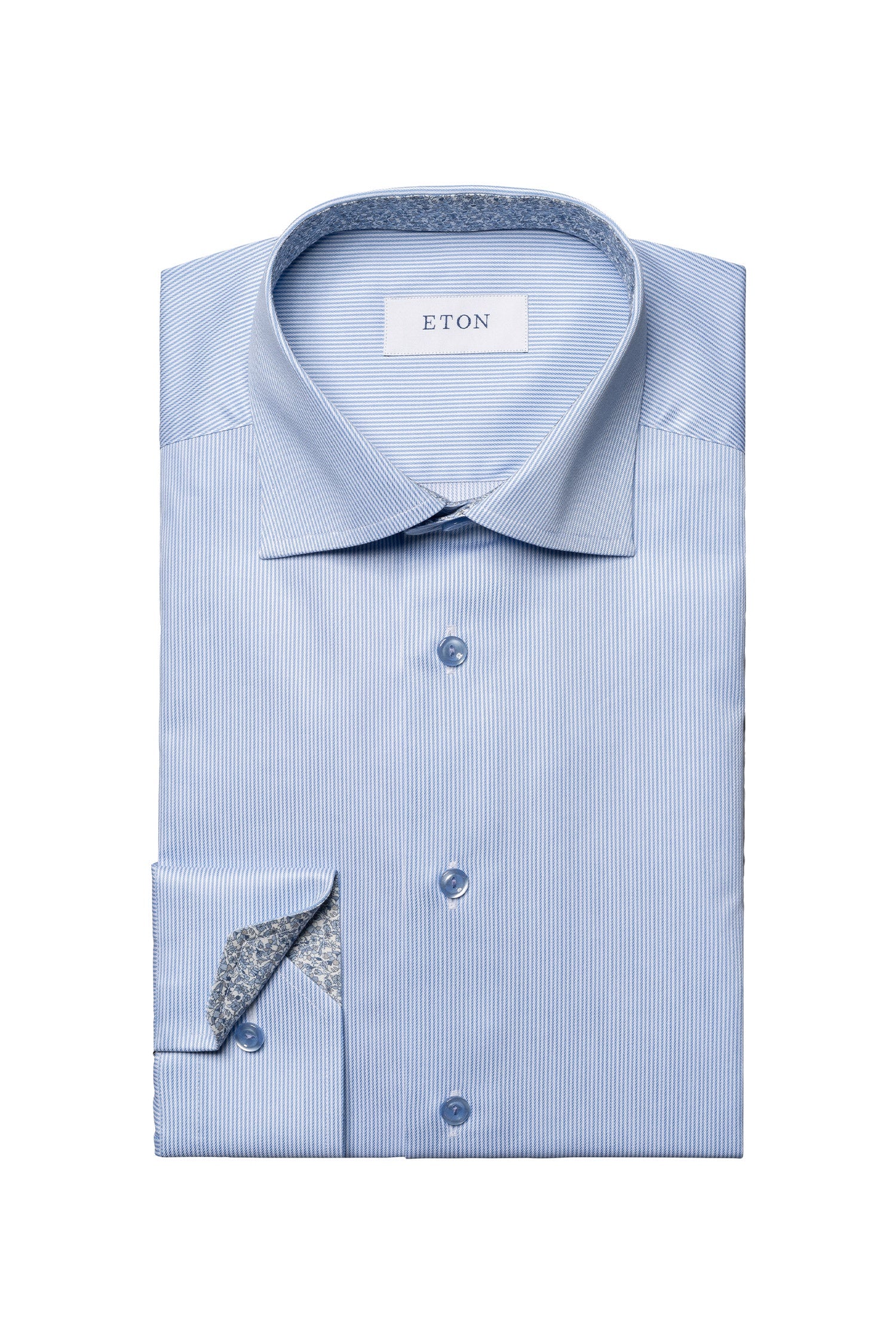 ETON | Stripe Shirt With Inner Floral | Blue
