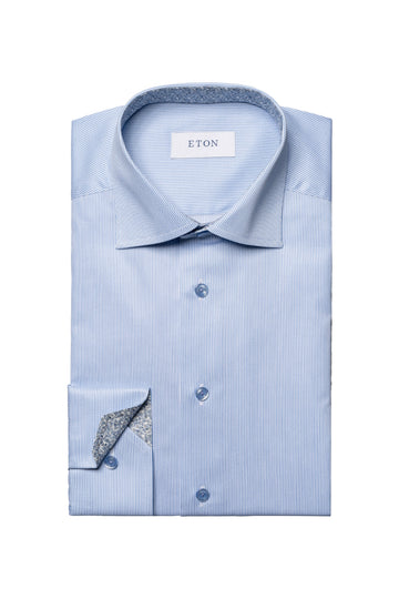 ETON Blue Stripe Shirt With Inner Floral
