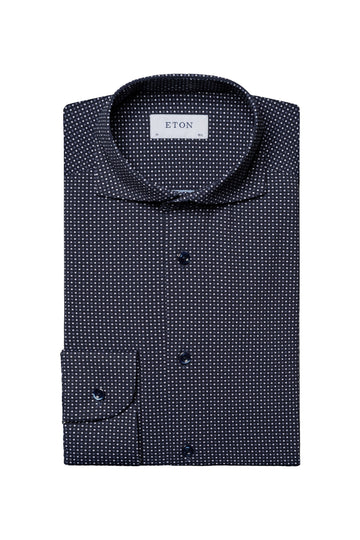 ETON Navy Spotted Stretch Shirt