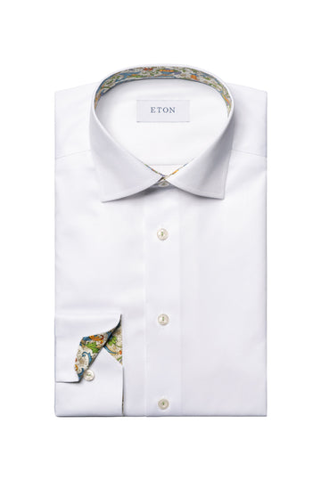 ETON White Contemporary Fit Shirt With Inner Floral & Fruit