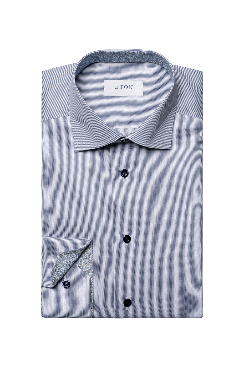 ETON | Stripe Shirt With Inner Floral | Dark Blue