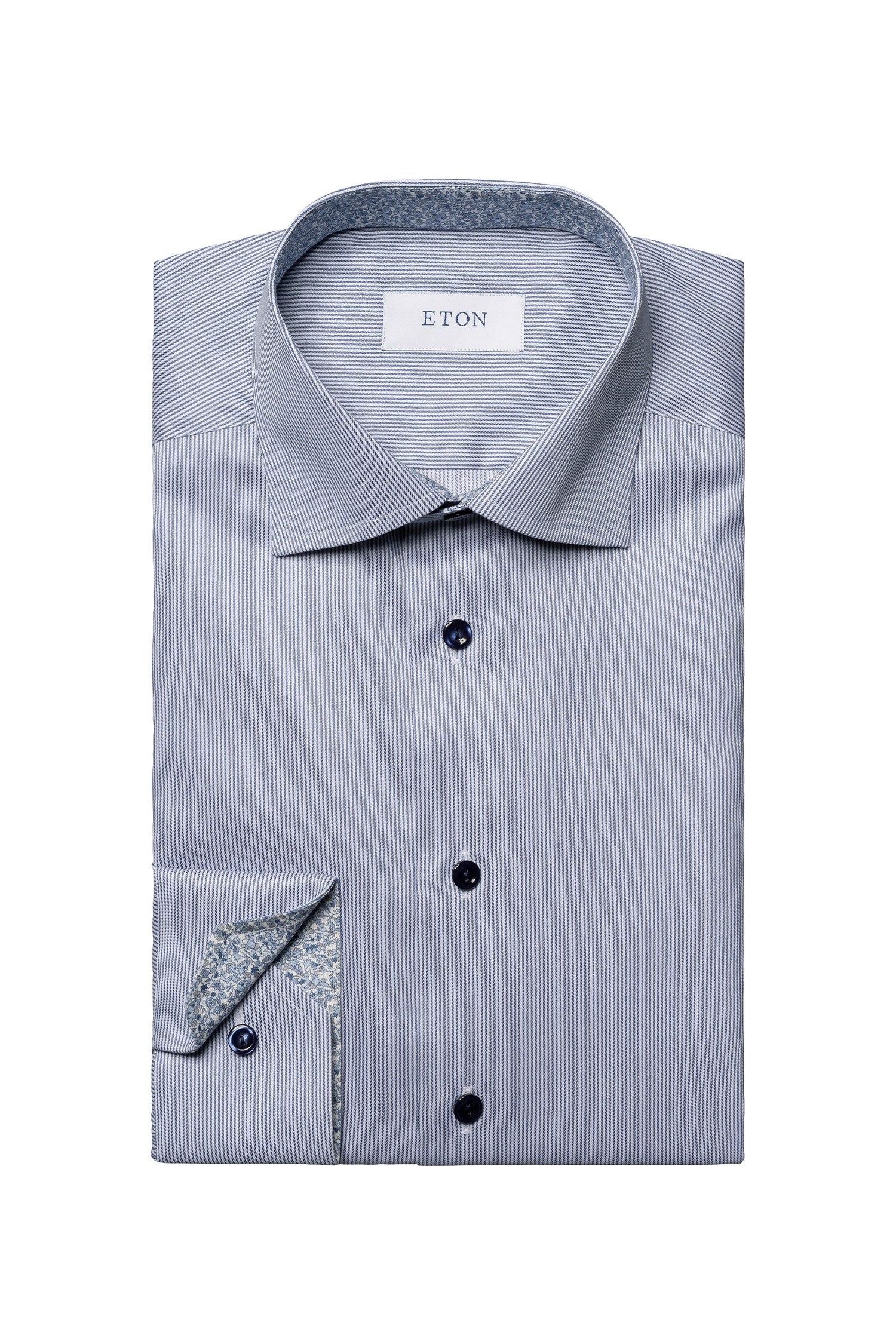 ETON | Stripe Shirt With Inner Floral | Dark Blue