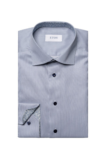 ETON Dark Blue Stripe Shirt With Inner Floral