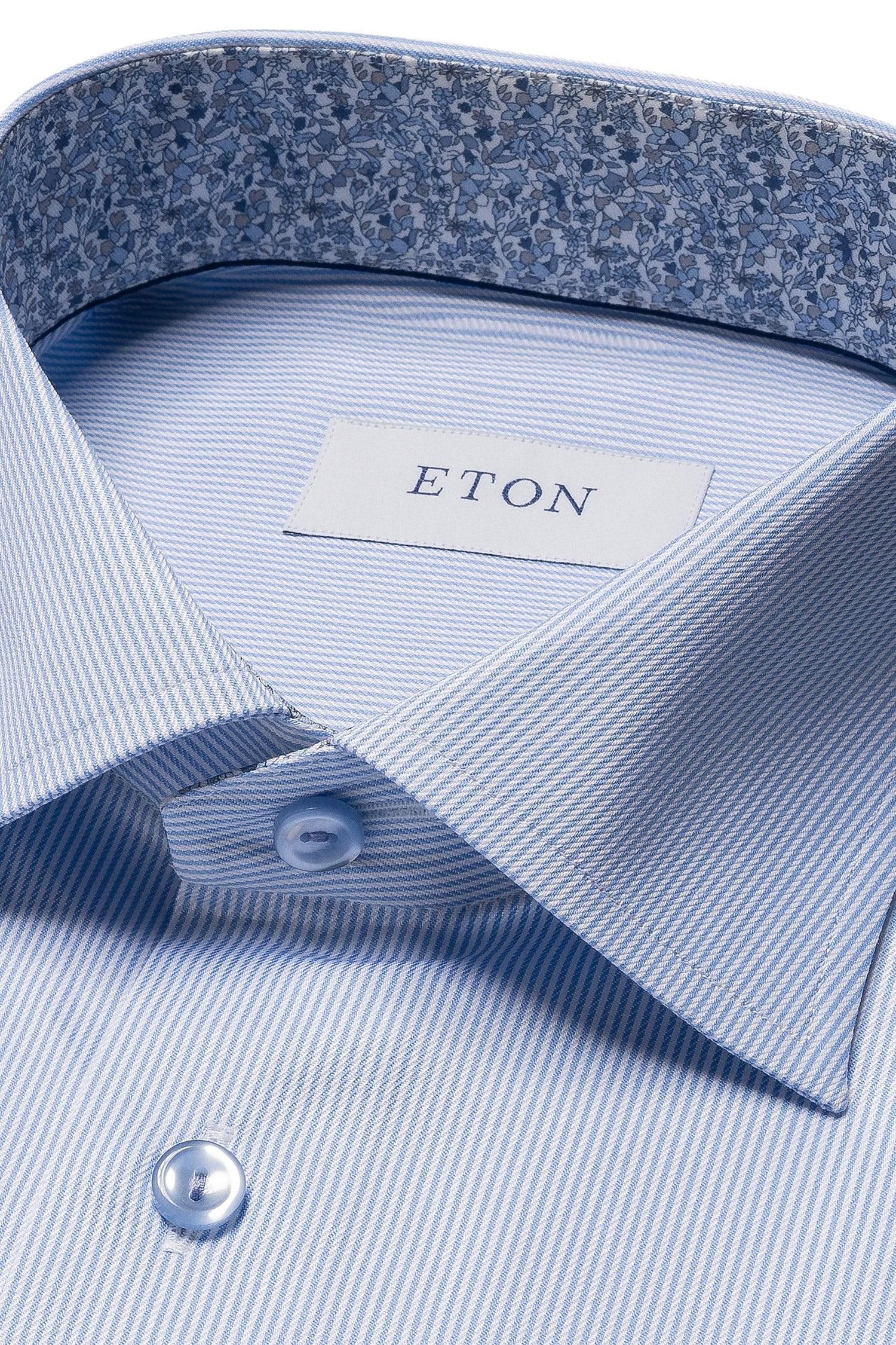 ETON | Stripe Shirt With Inner Floral | Blue