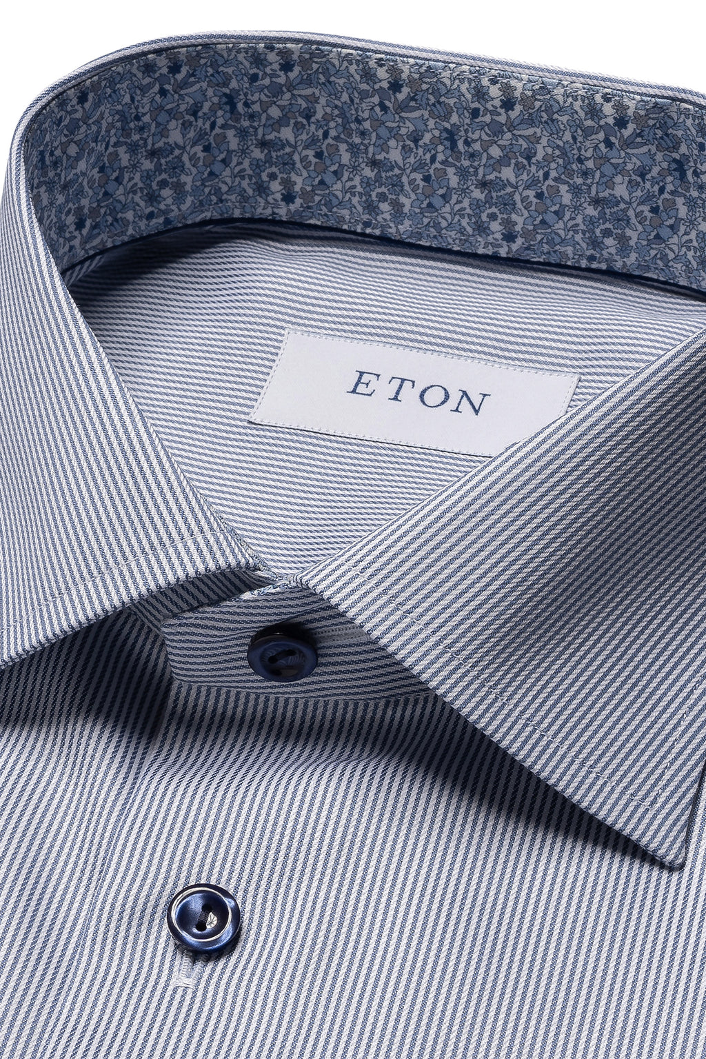 ETON | Contemporary Fit Stripe Shirt With Inner Floral | Dark Blue