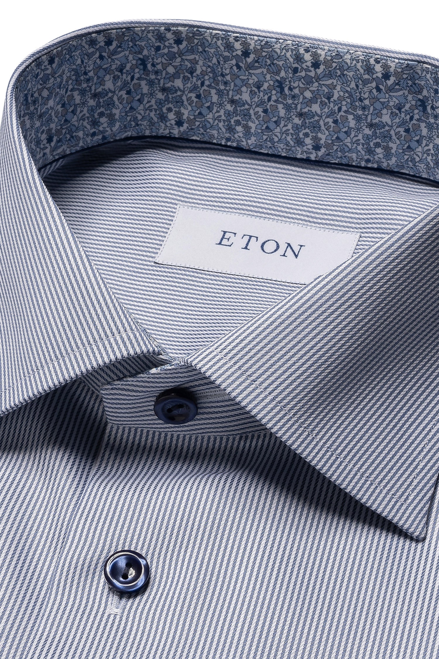 ETON | Contemporary Fit Stripe Shirt With Inner Floral | Dark Blue