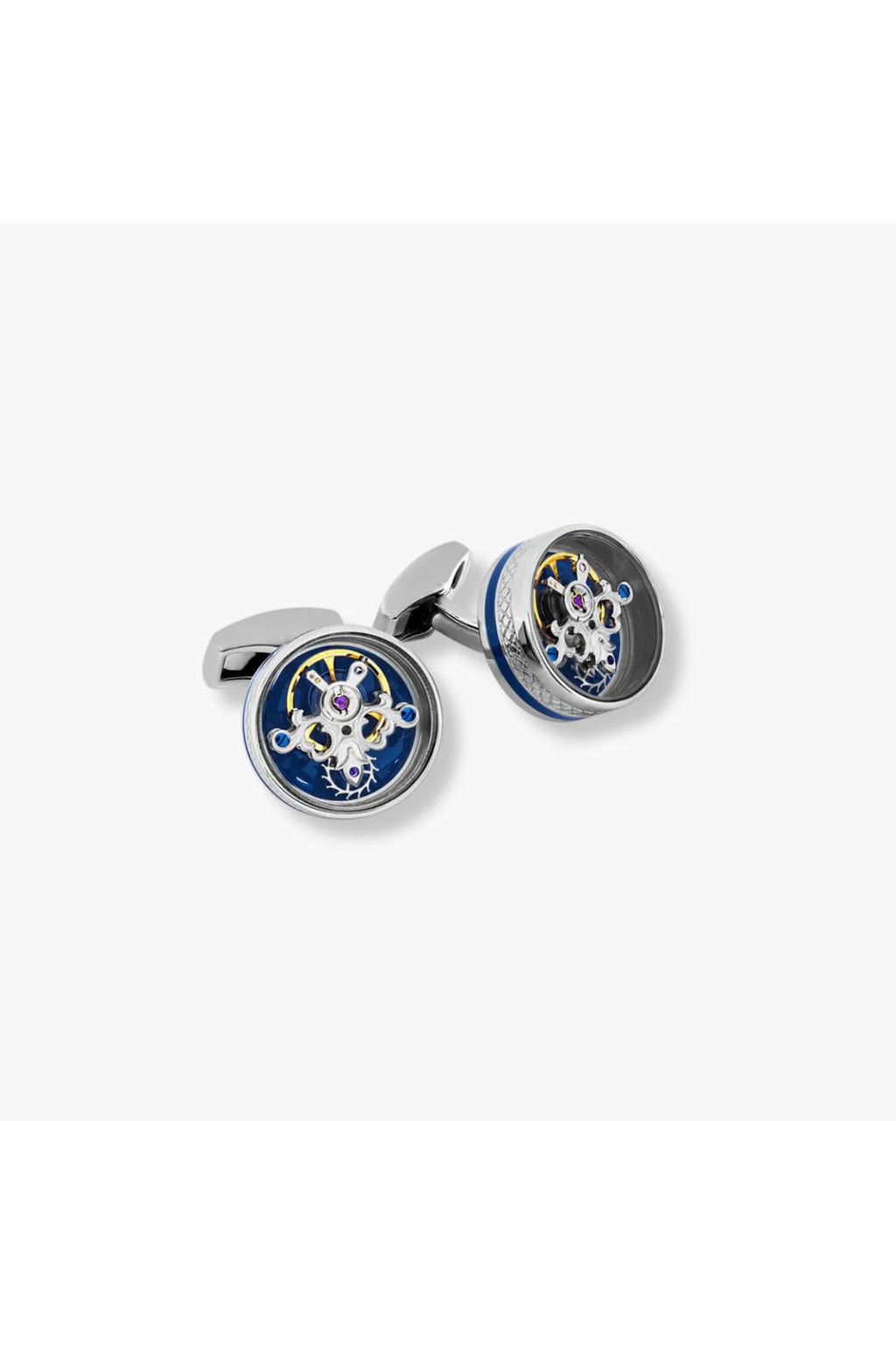 TATEOSSIAN | Tourbillon Movement Cufflinks | Silver & Navy