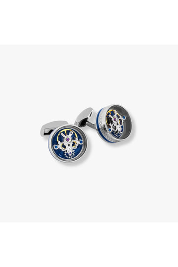 TATEOSSIAN Silver & Navy Tourbillon Movement Cufflinks