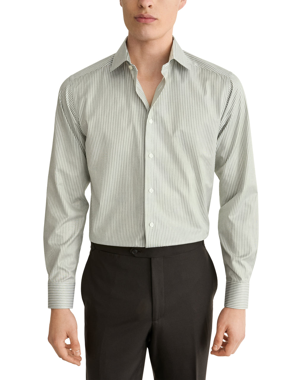 ETON | Contemporary Fit Twill Stripe Shirt | Olive Green
