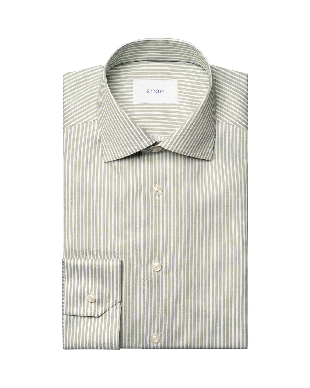 ETON | Contemporary Fit Twill Stripe Shirt | Olive Green