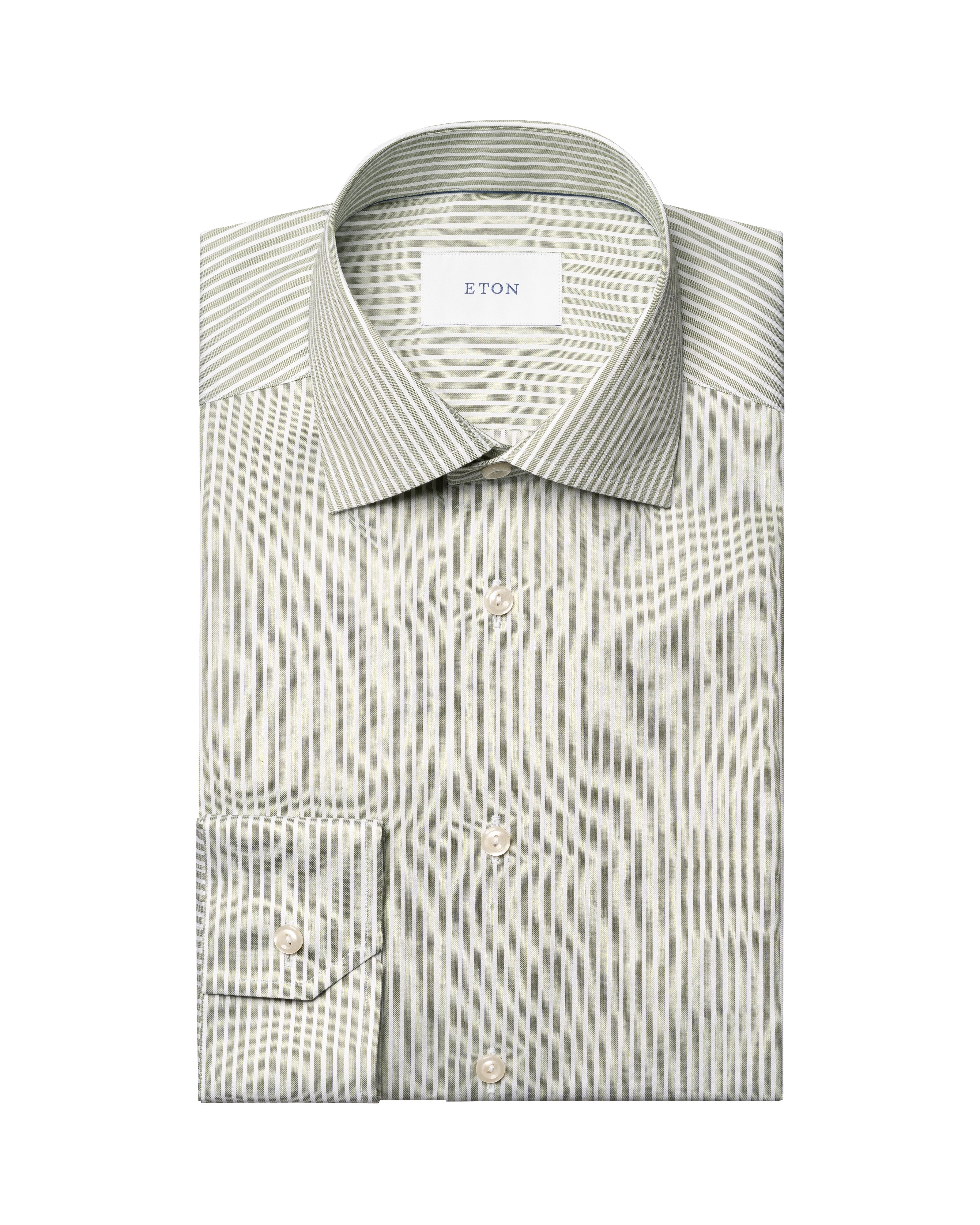 ETON | Contemporary Fit Twill Stripe Shirt | Olive Green