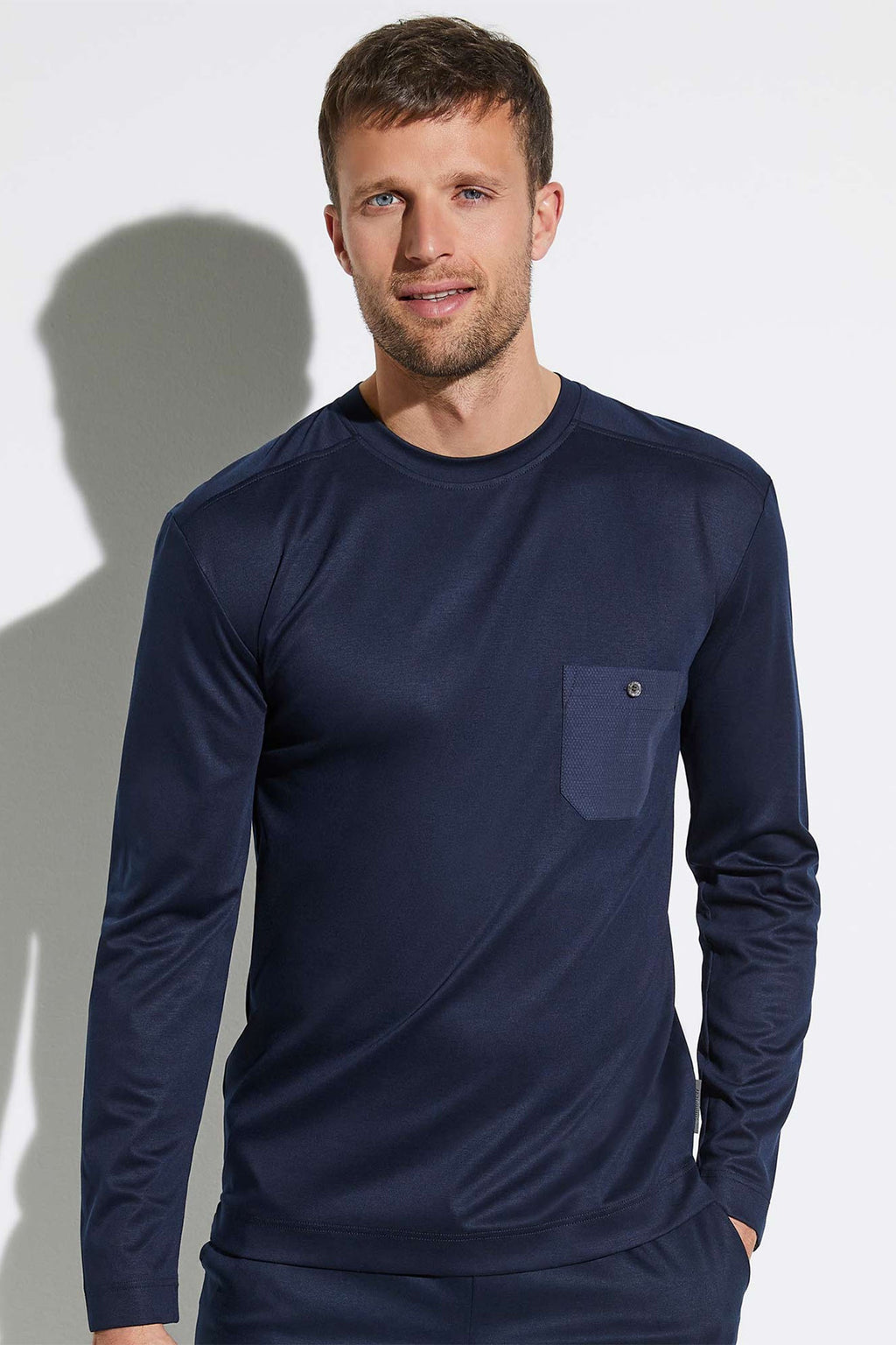 ZIMMERLI | Long Sleeve Crew Neck Pyjama Top | Navy