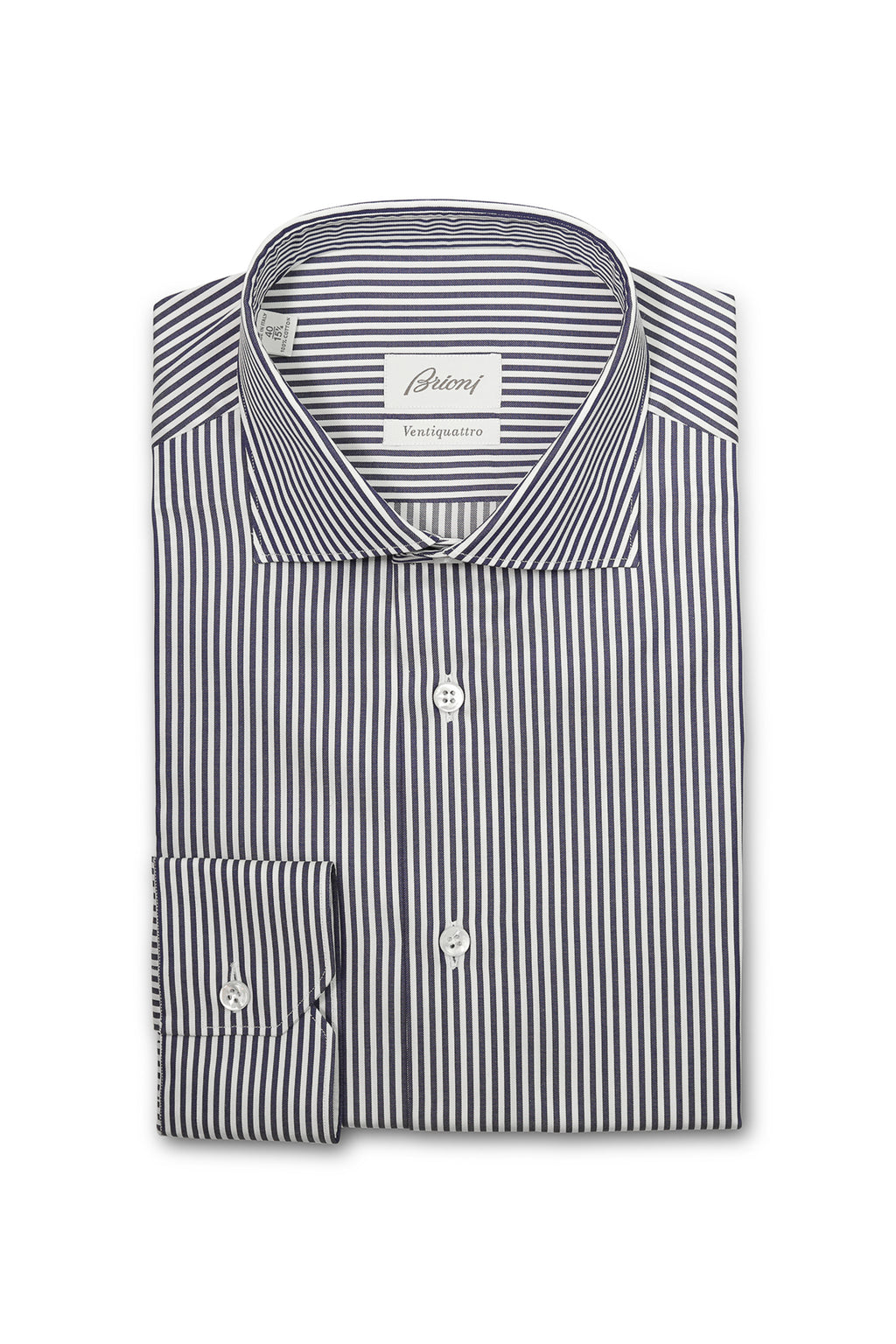 BRIONI | Ventiquattro Cotton Shirt | Navy Stripe