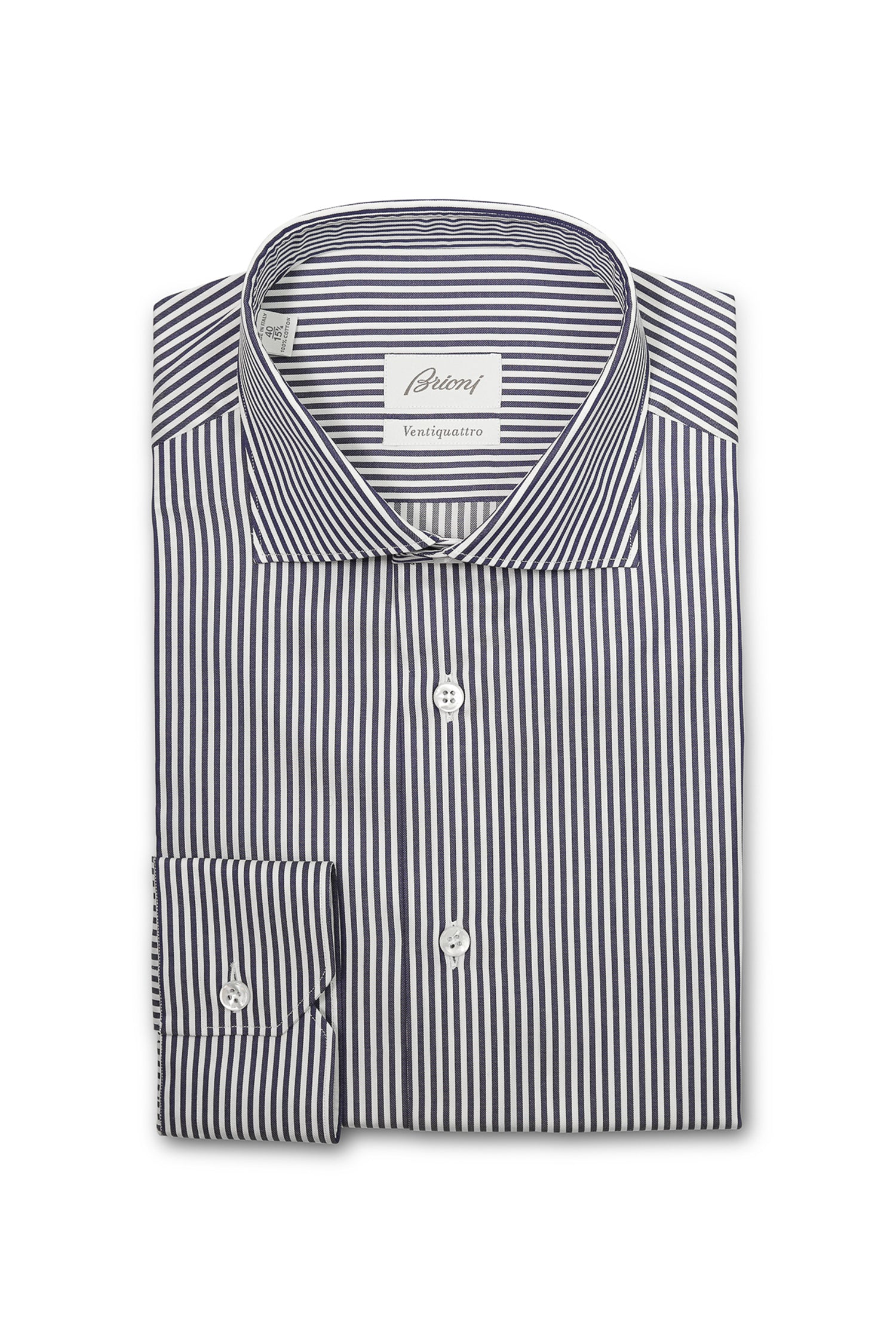 BRIONI | Ventiquattro Cotton Shirt | Navy Stripe