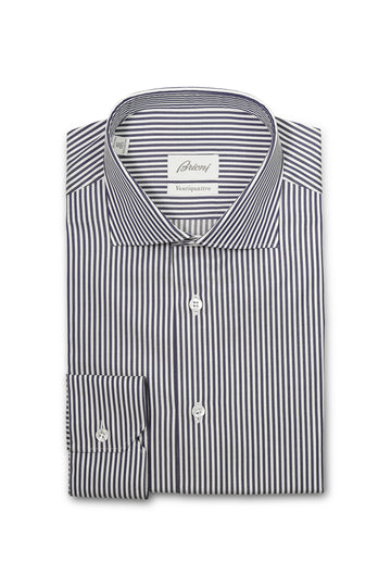 BRIONI Navy Stripe Ventiquattro Cotton Shirt