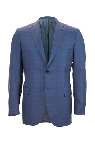 BRIONI Dark Blue Wool And Silk Check Suit