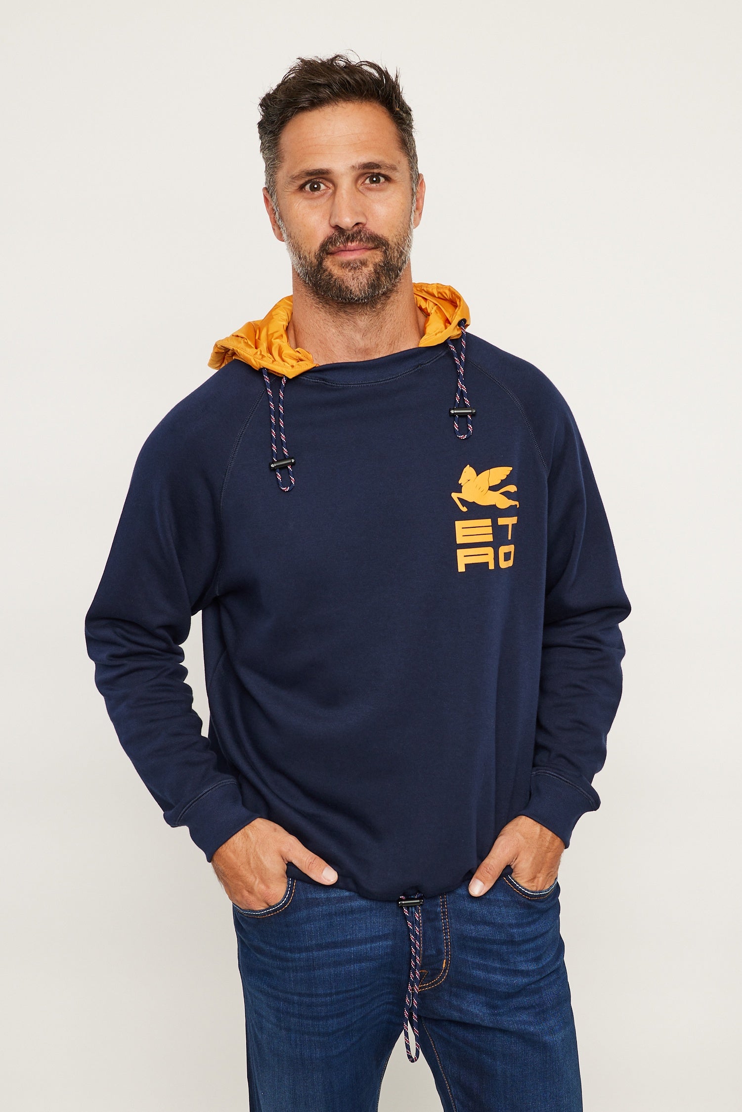 ETRO | Sweater With Orange Hood | Navy