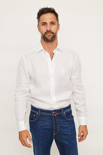 ETRO L/S LINEN SHIRT W SQUARE LOGO WHITE