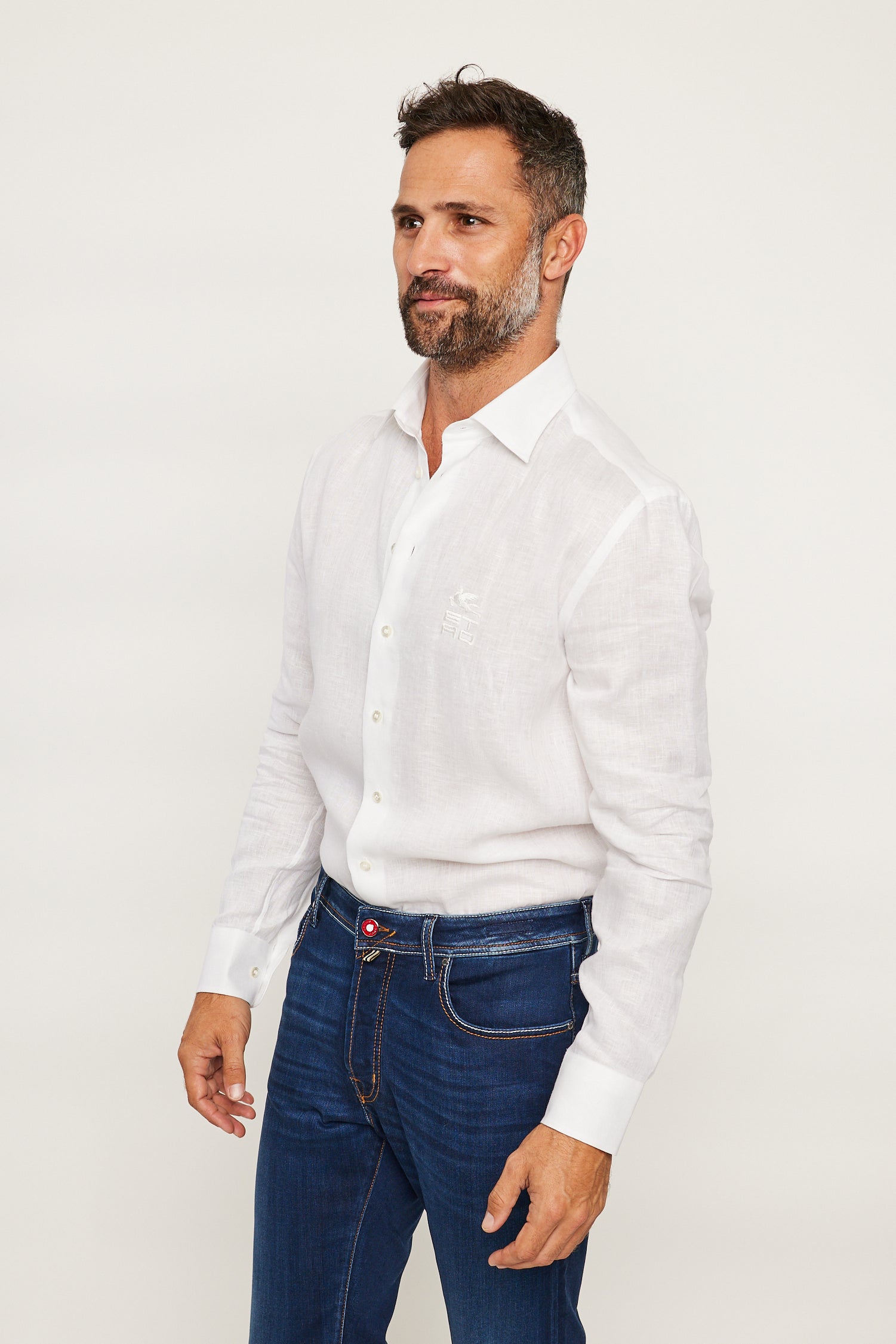 ETRO | Linen Shirt With Square Logo | White