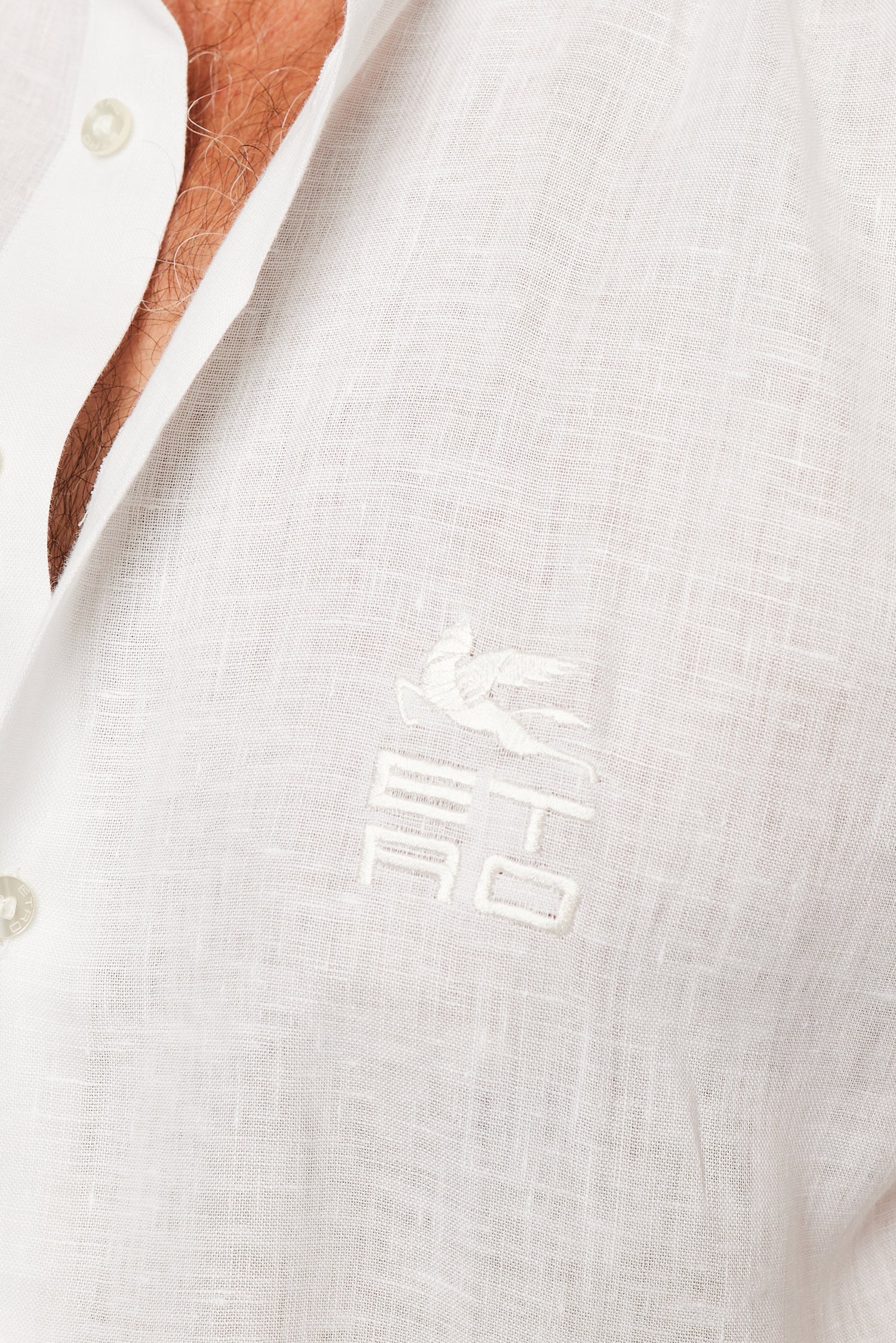 ETRO | Linen Shirt With Square Logo | White