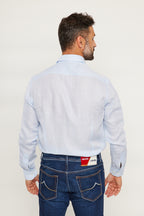 ETRO | Linen Shirt With Square Logo | Pale Blue