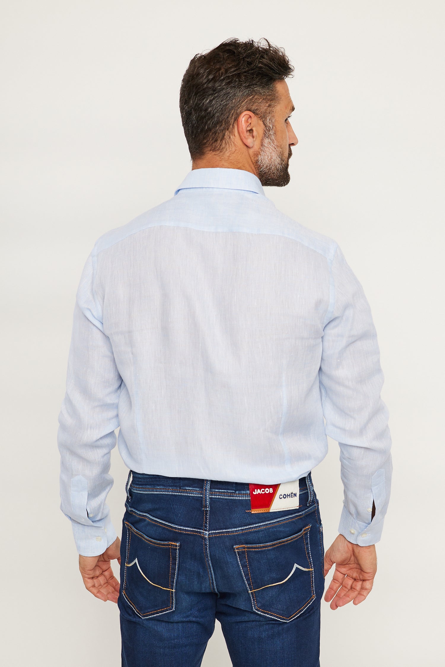 ETRO | Linen Shirt With Square Logo | Pale Blue