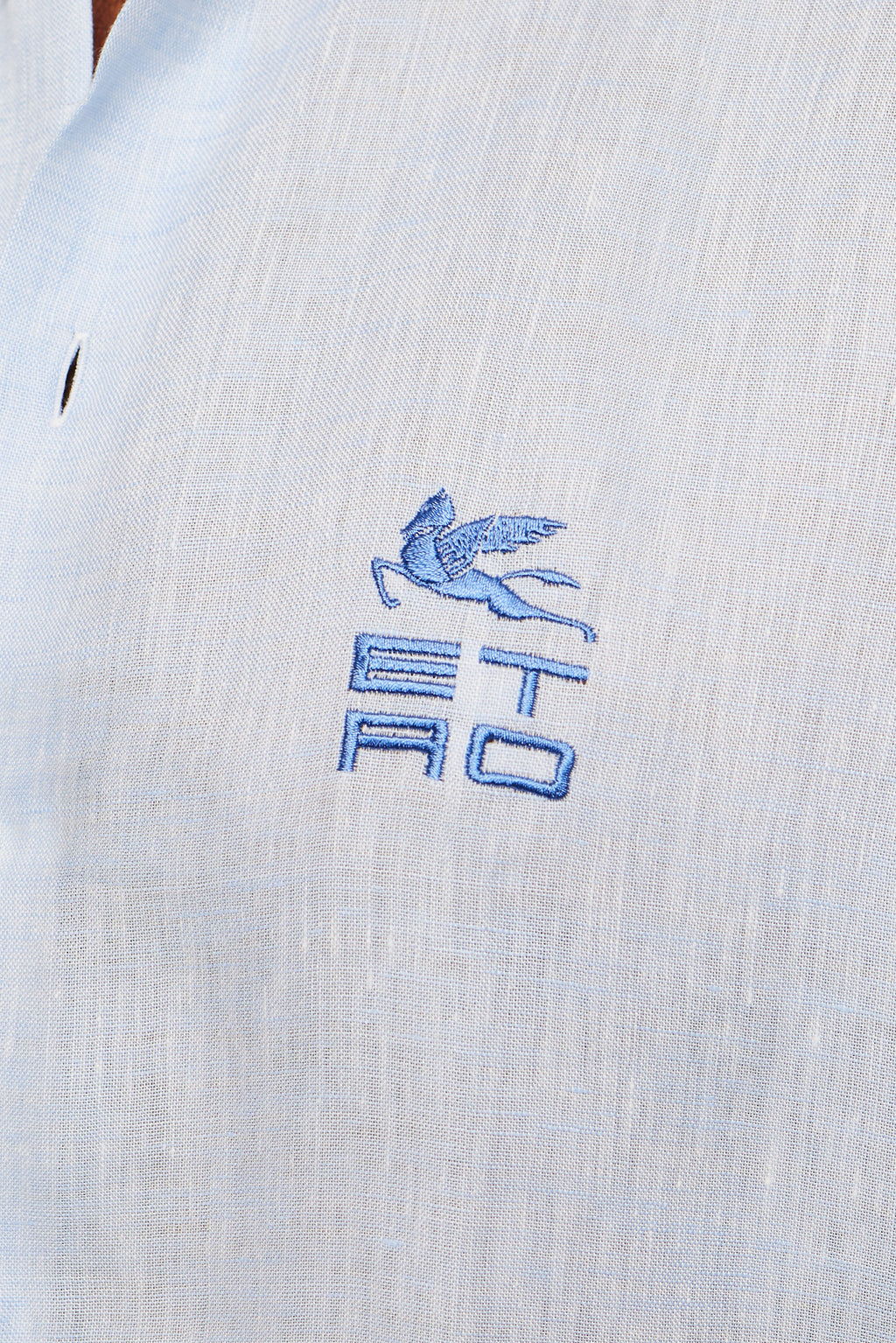 ETRO | Linen Shirt With Square Logo | Pale Blue