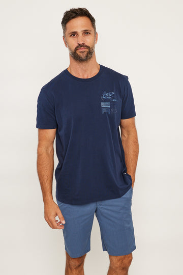 ETRO T-SHIRT EMBROIDERED SQUARE LOGO NAVY
