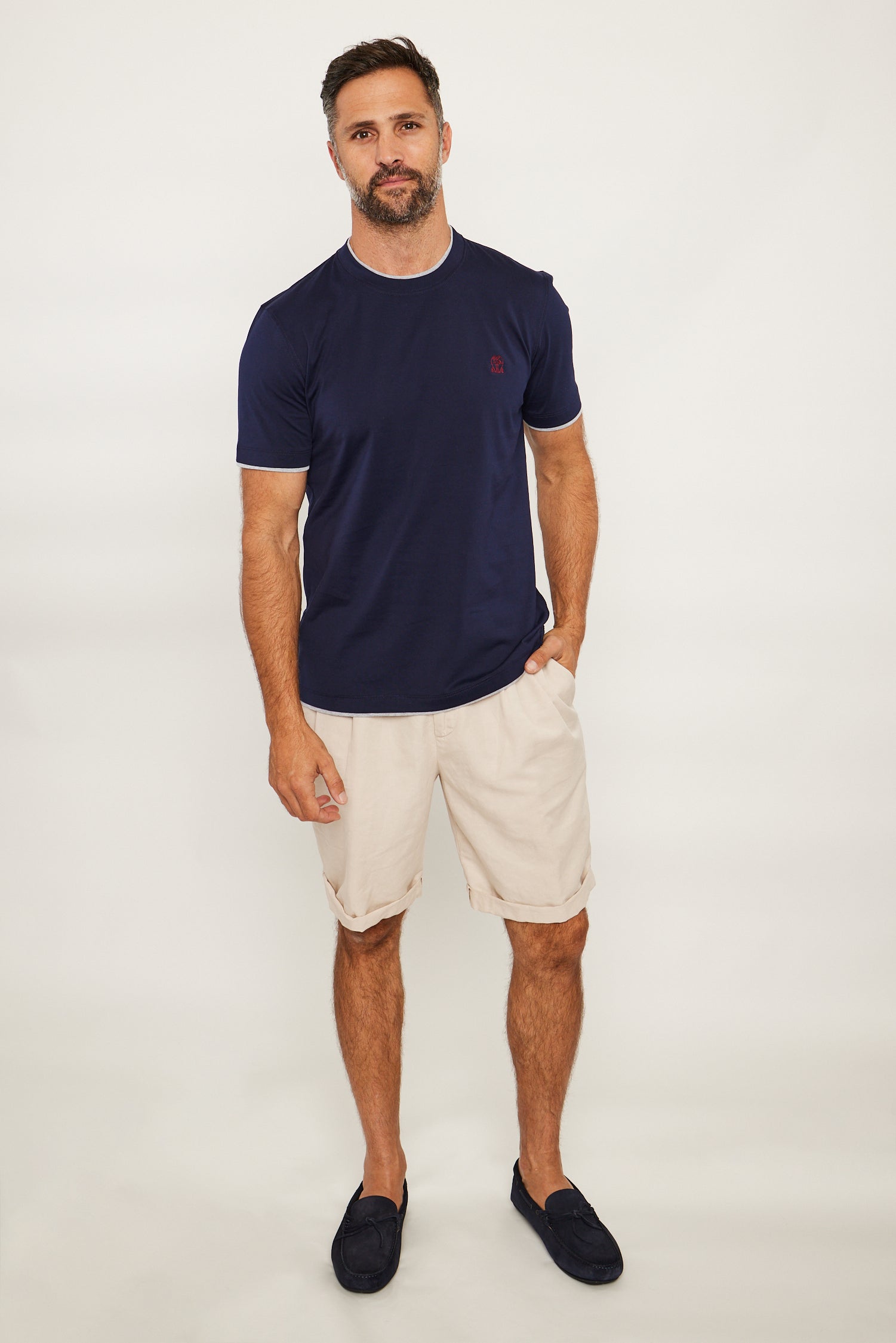 BRUNELLO CUCINELLI | T-Shirt With Trims & Logo | Navy