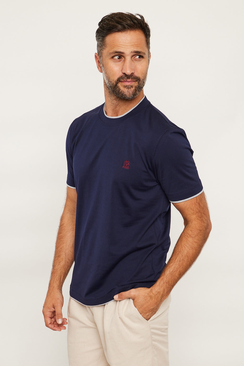 BRUNELLO CUCINELLI | T-Shirt With Trims & Logo | Navy