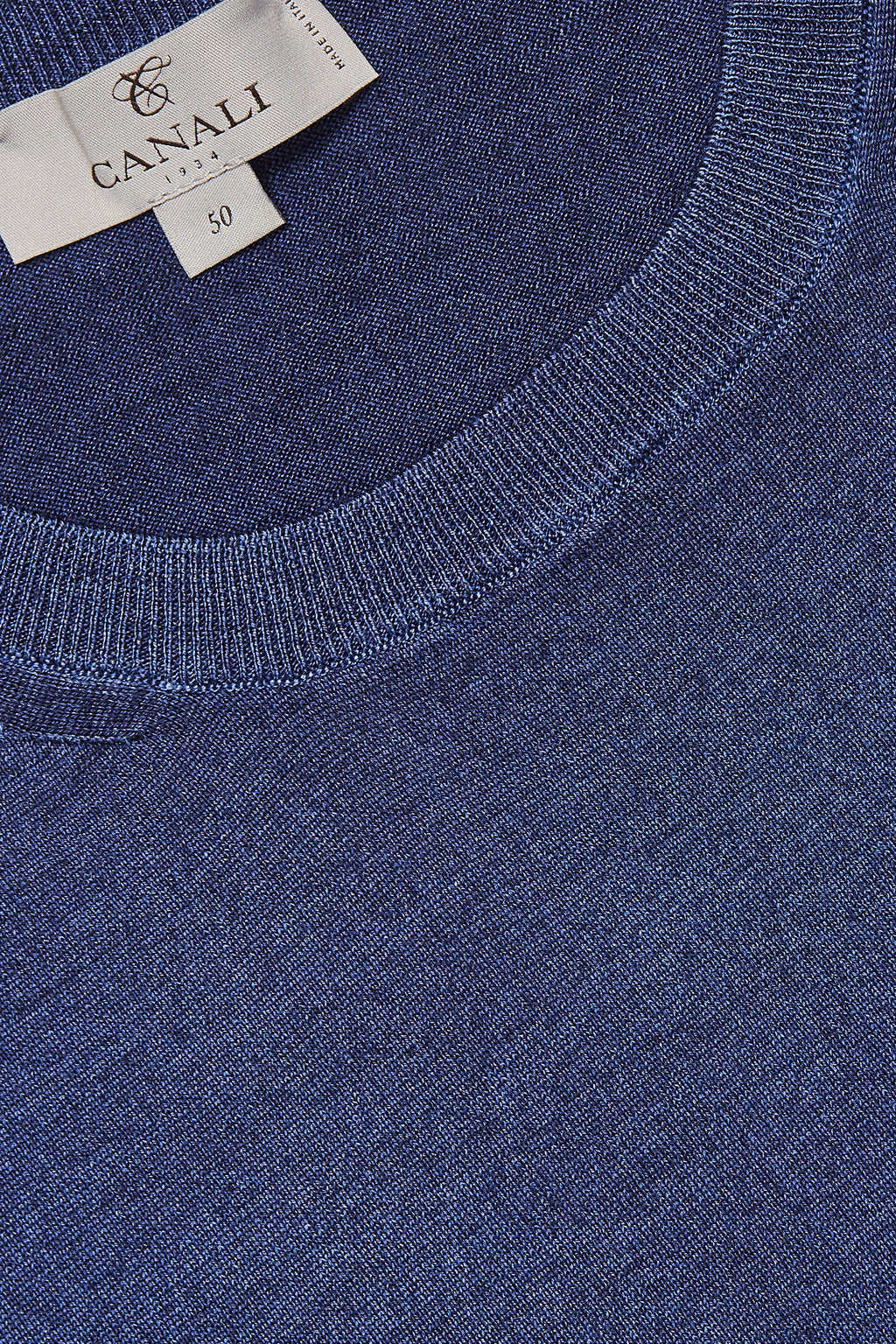 CANALI | Washed Wool-Silk Crew Neck Knit | Dark Blue