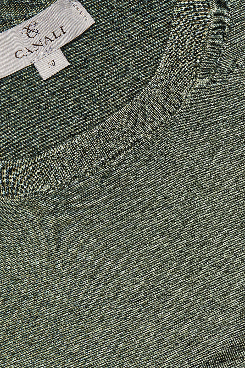 CANALI | Washed Wool-Silk Crew Neck Knit | Forest