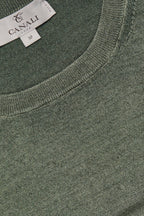 CANALI | Washed Wool-Silk Crew Neck Knit | Forest