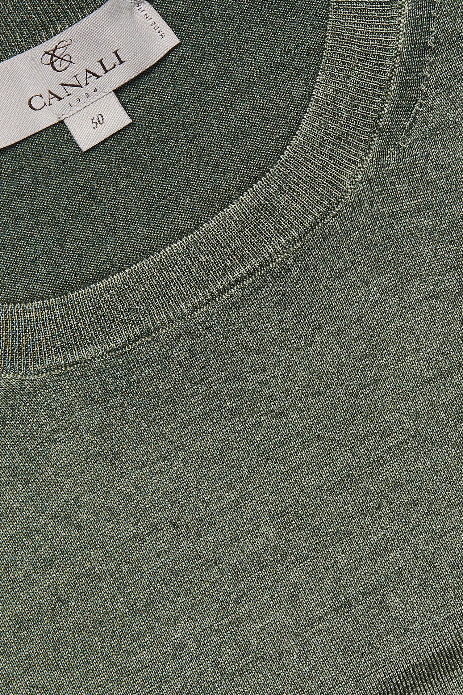 CANALI | Washed Wool-Silk Crew Neck Knit | Forest