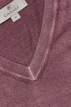 CANALI | Washed Wool-Silk V-Neck Knit | Wine