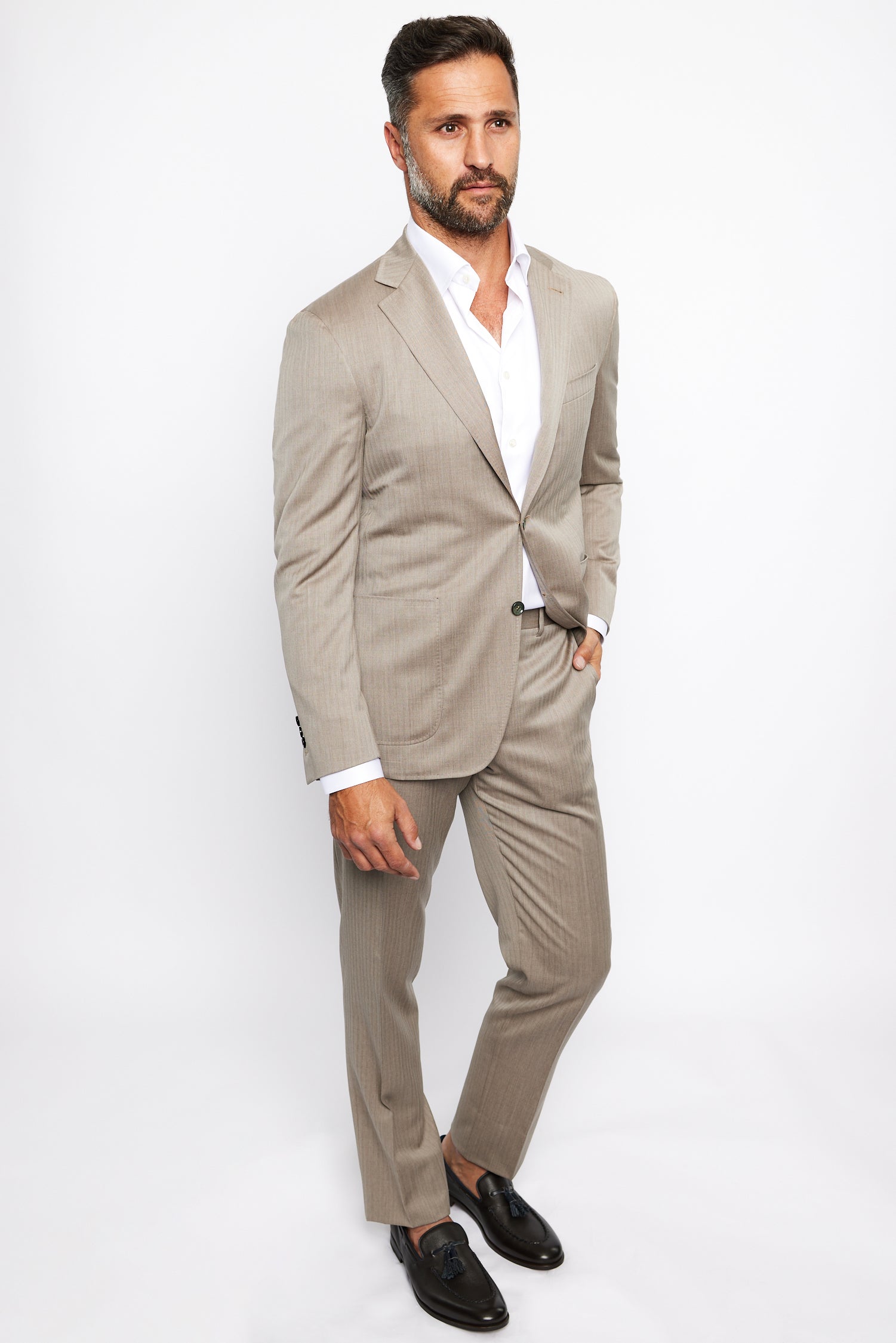 CANALI | Herringbone Unlined Suit | Taupe
