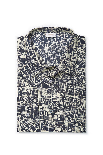 BRIONI Navy Long-Sleeve Rome Street Map Shirt