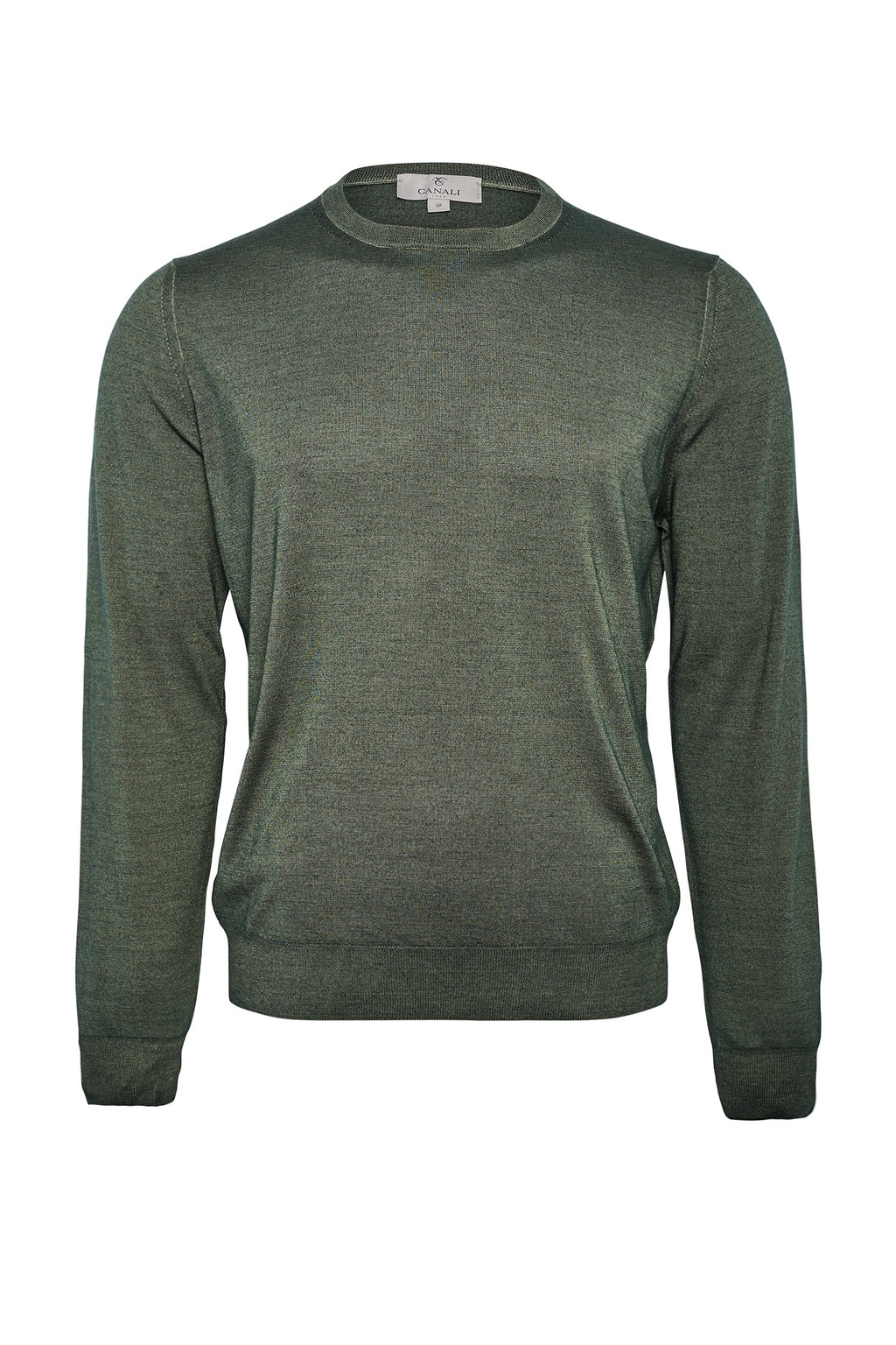 CANALI | Washed Wool-Silk Crew Neck Knit | Forest