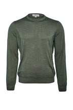 CANALI | Washed Wool-Silk Crew Neck Knit | Forest